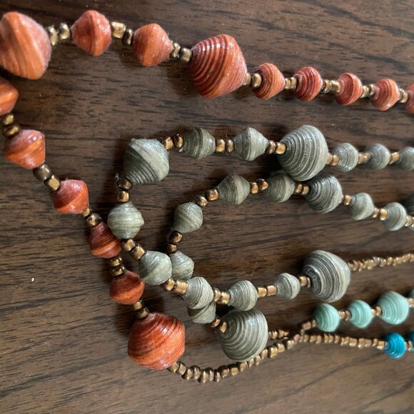 Noonday Collection Paper Bead Necklace Turquoise and Orange - So pretty - Picture 6 of 7